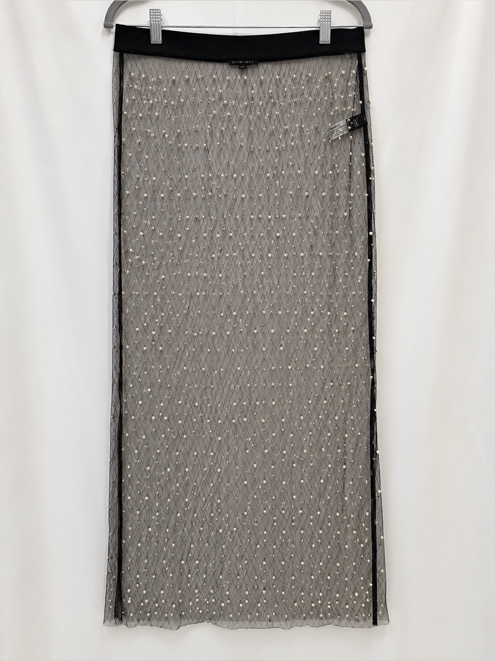 Haute Monde Pearl Embellished Sheer Overlay Layering Mesh Maxi Skirt Black Y2K L - Picture 6 of 16